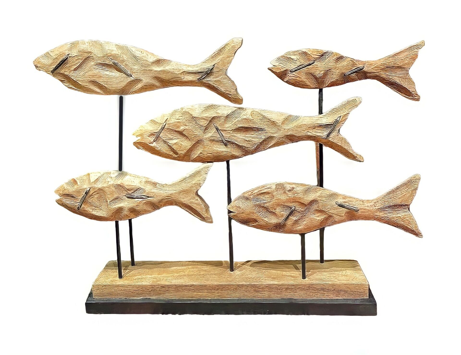 Edith Masif Ağaç Balık Sürüsü Heykeli Asya Suar Ağacı Malzeme Dekoratif Denizcilik Dekorasyon Ev Ofis Büro