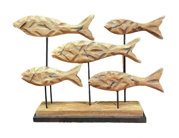 Edith Masif Ağaç Balık Sürüsü Heykeli Asya Suar Ağacı Malzeme Dekoratif Denizcilik Dekorasyon Ev Ofis Büro