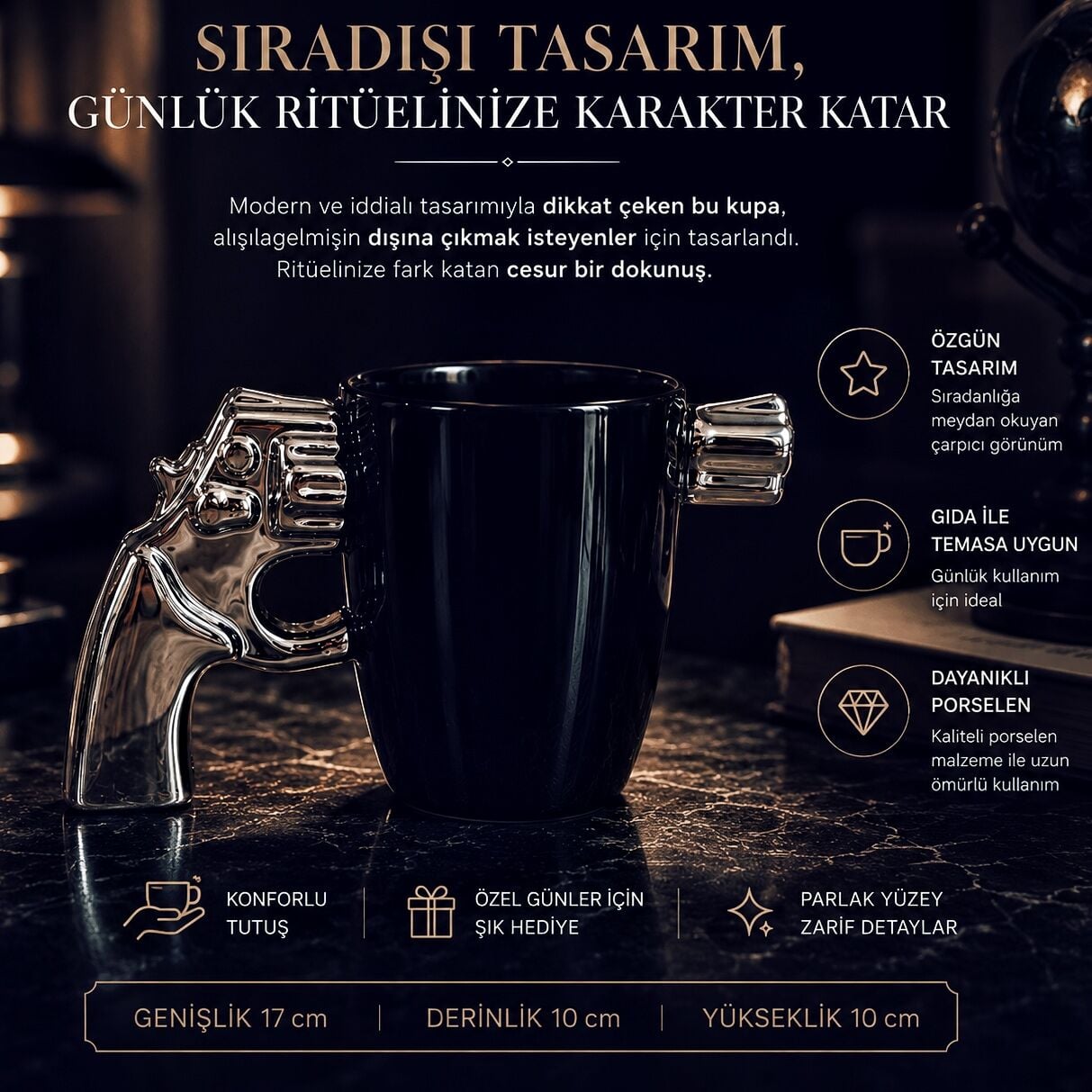 Revoltix Kupa Bardak Revolver Tabanca Maketi Dekoratif Altıpatlar Silah Porselen Bardak Hediyelik