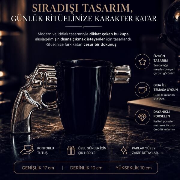 Revoltix Kupa Bardak Revolver Tabanca Maketi Dekoratif Altıpatlar Silah Porselen Bardak Hediyelik