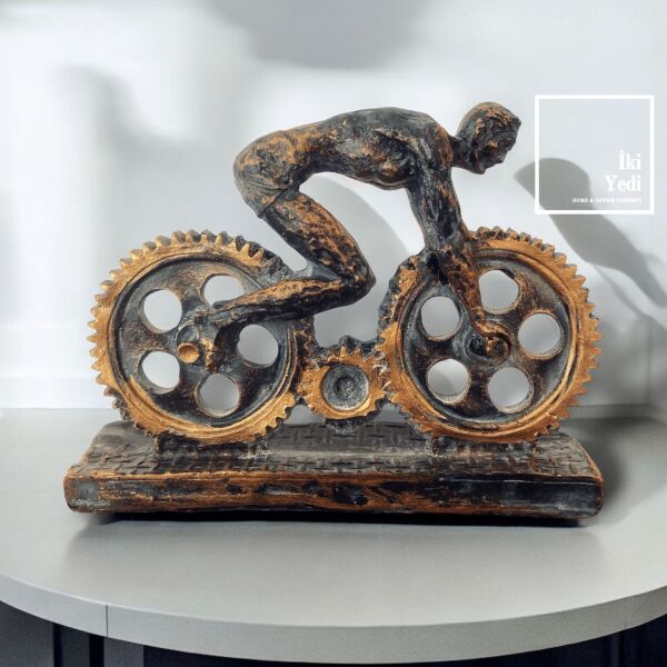 Philippe 77-1 Çarklı Tasarım Bisiklete Binen Adam Figürü Dekoratif Obje Anlamlı Hediyelik Ofis Büro