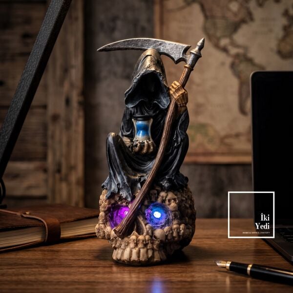 Nazgûl Epik Fantastik Masaüstü Aksesuar Tırpanlı Azrail Formlu Led Işıklı Dekoratif Obje Sıradışı