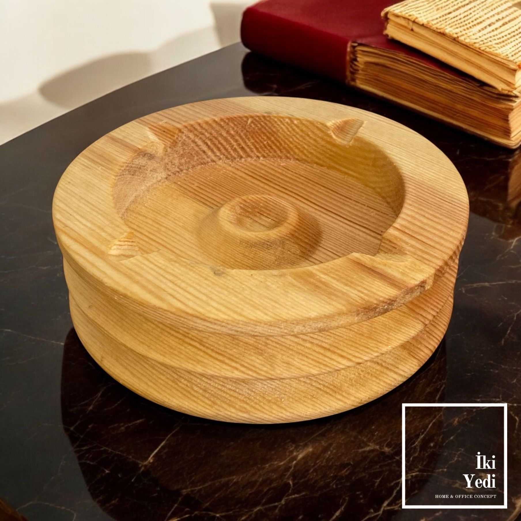 Olegar Masif Ahşap Küllük – Doğal Ağaç Kültablası, Dekoratif Ofis ve Ev Hediyesi Obje