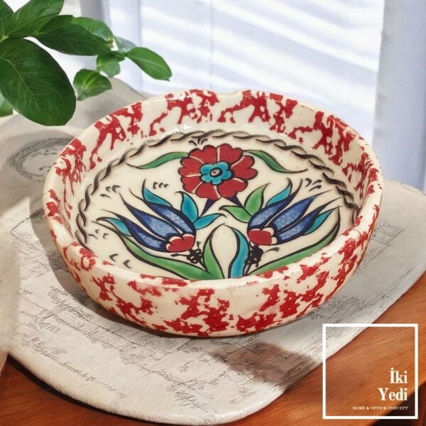 El Yapımı Çini Küllük – Geleneksel Desenli Dekoratif Kültablası, Ofis ve Ev İçin Hediyelik Obje