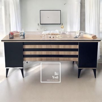 Nebraska 180 cm Çekmeceli Dolaplı Ofis Makam Yönetici Masası Büro Mobilyaları Lükens Ayaklı Çalışma Masası