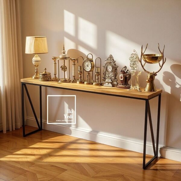 Lemark 223 Cm Metal Demir Ayaklı Masif Ağaç Dresuar Ürün Teşhir Sergi Standı Çok Amaçlı Mobilyalar Ev Ofis Dekorasyonu