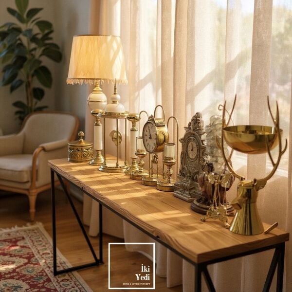 Lemark 223 Cm Metal Demir Ayaklı Masif Ağaç Dresuar Ürün Teşhir Sergi Standı Çok Amaçlı Mobilyalar Ev Ofis Dekorasyonu