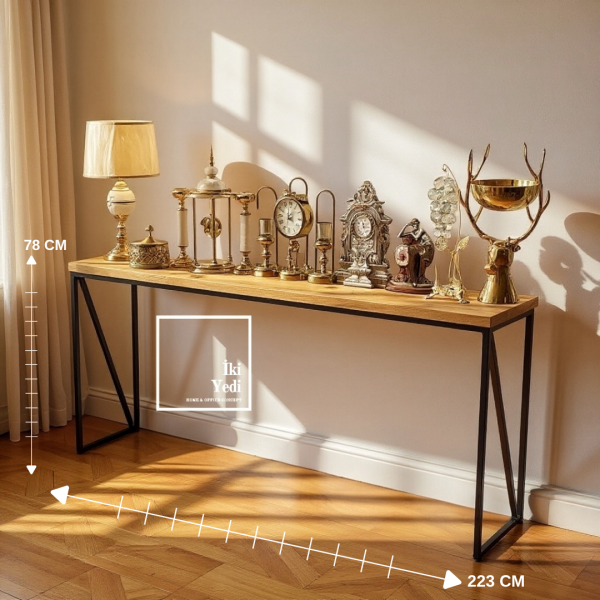 Lemark 223 Cm Metal Demir Ayaklı Masif Ağaç Dresuar Ürün Teşhir Sergi Standı Çok Amaçlı Mobilyalar Ev Ofis Dekorasyonu