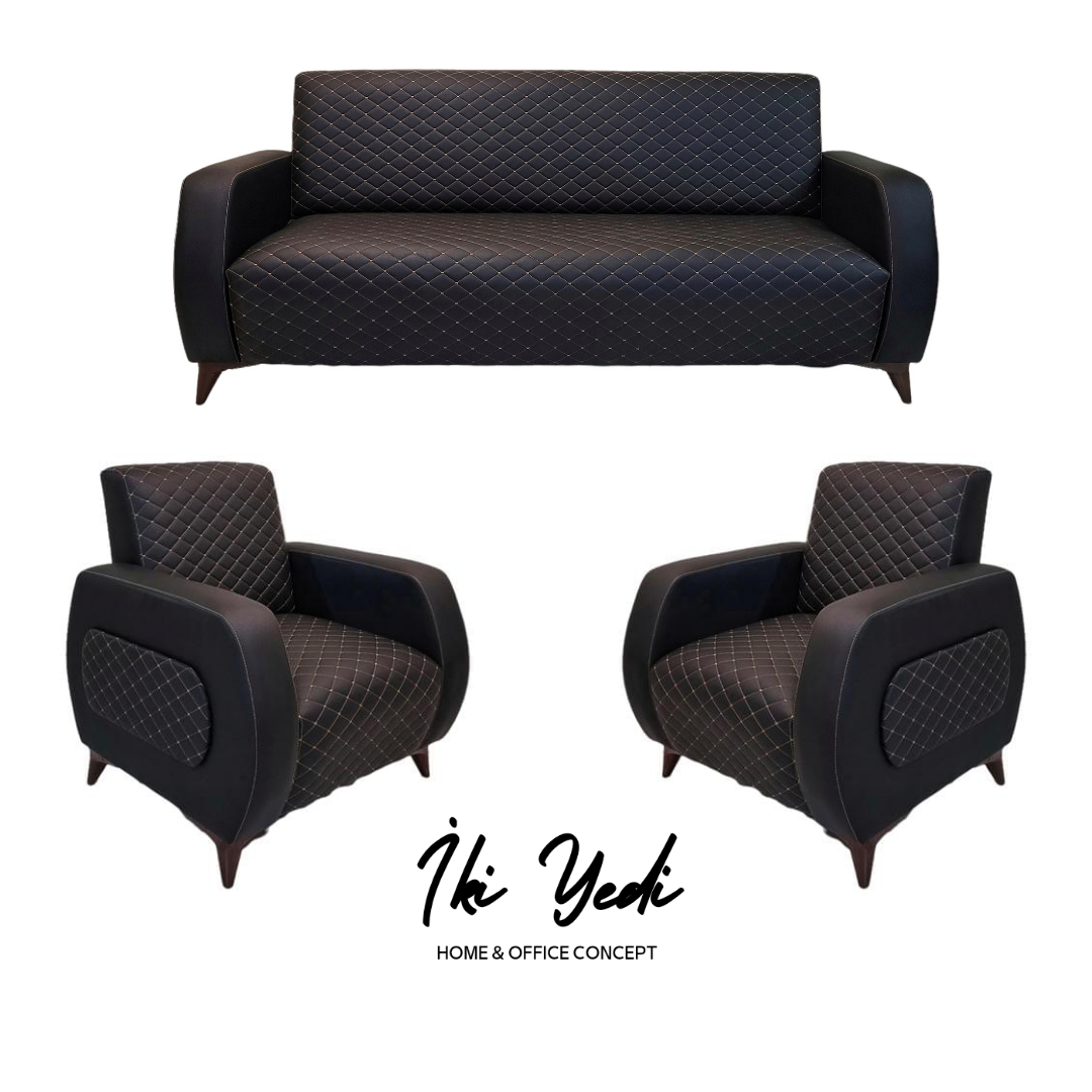 Lienzo Lükens Ayaklı Ofis Koltuk Takımı Büro Misafir Koltuğu Seti Tekli Üçlü Siyah Deri Makam Odası Dinlenme Salonu