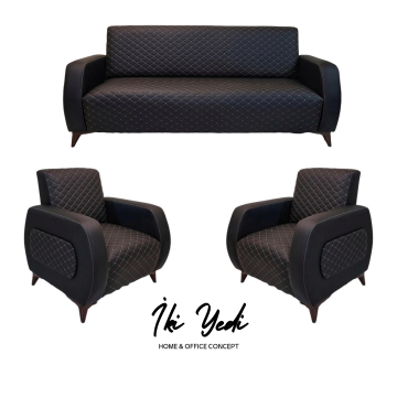 Lienzo Lükens Ayaklı Ofis Koltuk Takımı Büro Misafir Koltuğu Seti Tekli Üçlü Siyah Deri Makam Odası Dinlenme Salonu