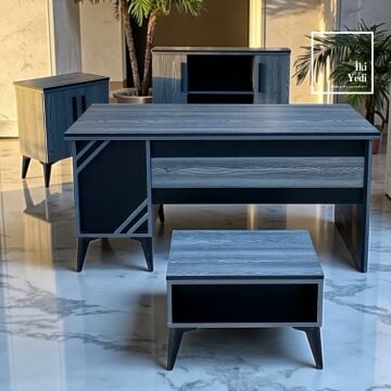 Bavyera 160 cm Modern Gri Siyah Ofis Masa Takımı Ofis Mobilyaları Büro Makam Odası Yönetici Seti
