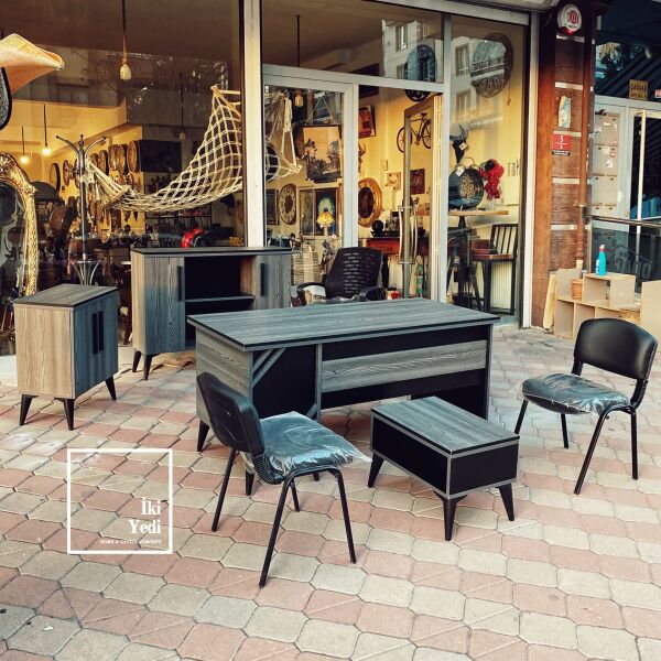 Bavyera 160 cm Modern Gri Siyah Ofis Masa Takımı Ofis Mobilyaları Büro Makam Odası Yönetici Seti