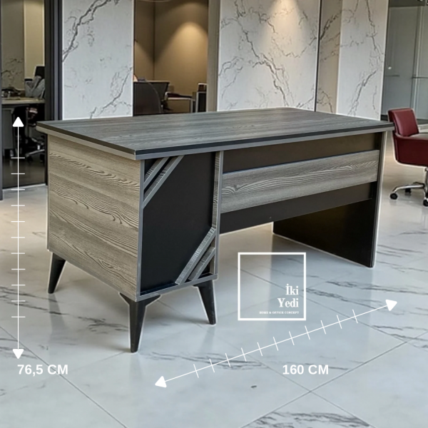 Bavyera 160 cm Modern Gri Siyah Ofis Masa Takımı Ofis Mobilyaları Büro Makam Odası Yönetici Seti
