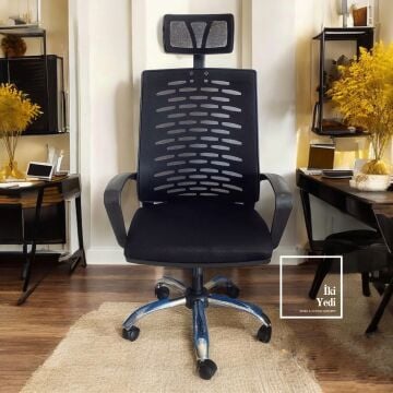 Bavyera Ofis Takımı Modern Tasarım Masa, Dolap, Etajer ve Orta Sehpa, Fileli Misafir Koltuklu Yönetici Takımı