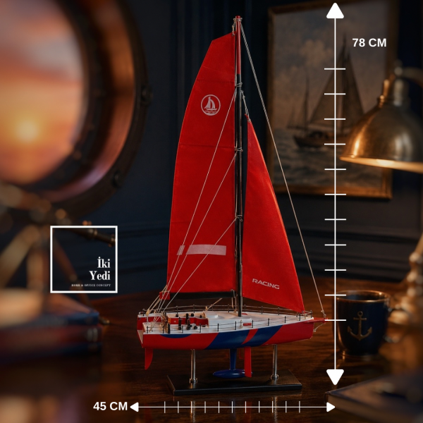 Quero Yelkenli Gemi Maketi 78 cm Büyük Boy Yarış Teknesi Dekoratif Denizcilik Objeleri Racing Boat