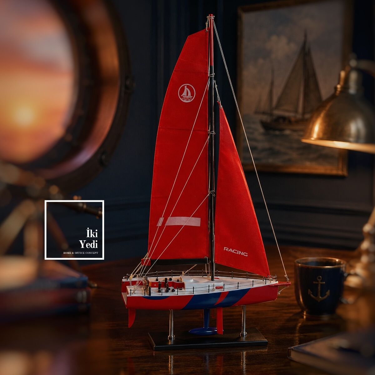 Quero Yelkenli Gemi Maketi 78 cm Büyük Boy Yarış Teknesi Dekoratif Denizcilik Objeleri Racing Boat