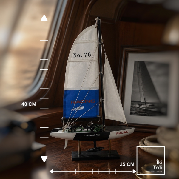 Quero Yelkenli Gemi Maketi 40 cm Küçük Yarış Teknesi America's Cup Dekoratif Deniz Racing Boat