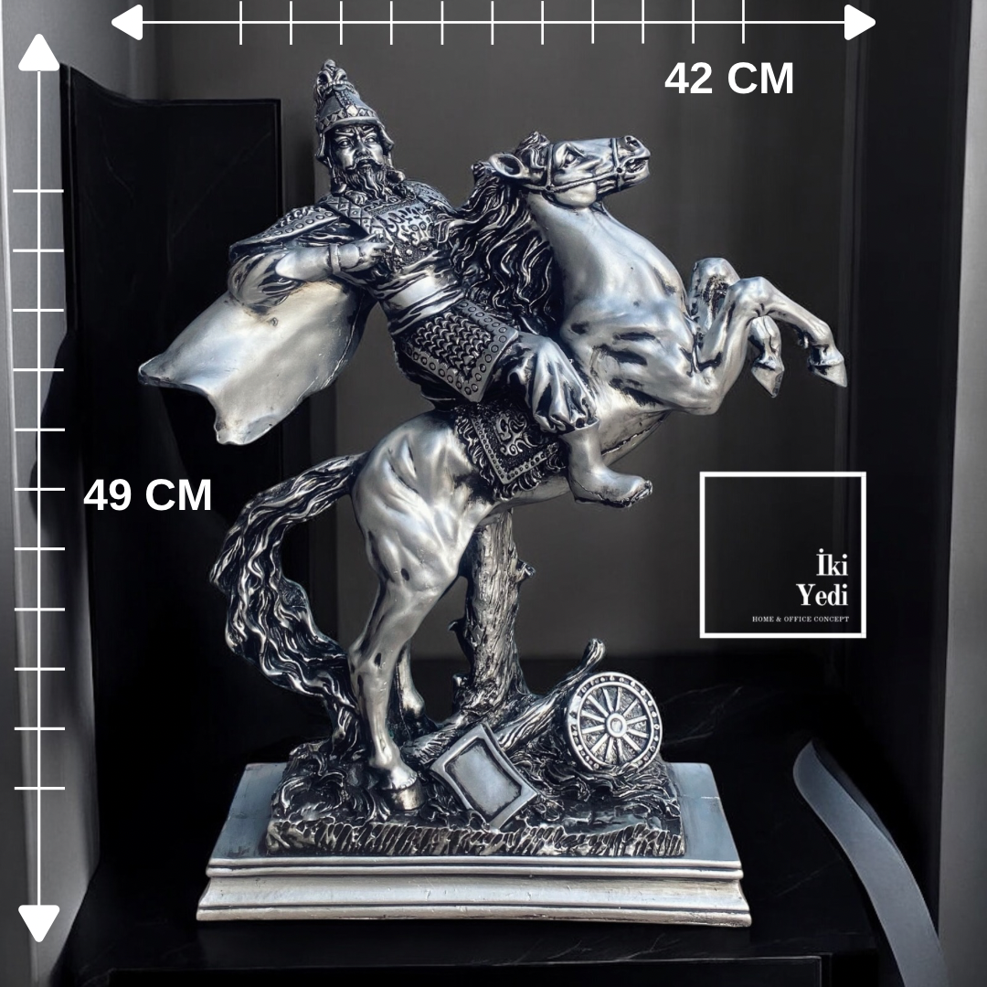 Gümüş Gri Büyük Cengizhan Heykeli Tarihi Figürler Askeri Savaş Konsepti Ofis Hediyesi Ev Dekorasyonu Hediyelik Eşyalar