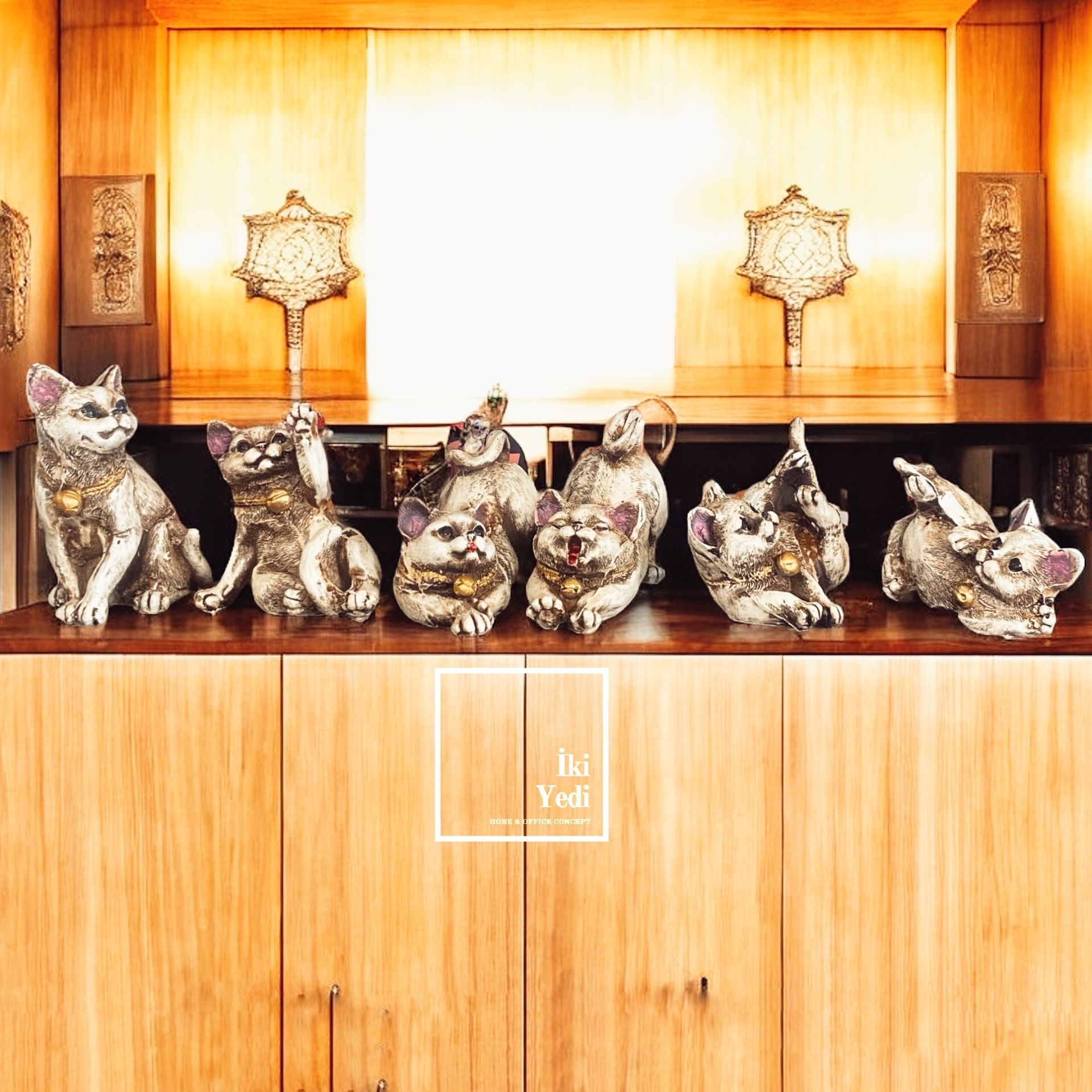 Minicat 6'lı Sevimli Kedi Biblo Seti Dekoratif Objeler Ev Dekorasyonu Hayvanseverlere Hediyelik