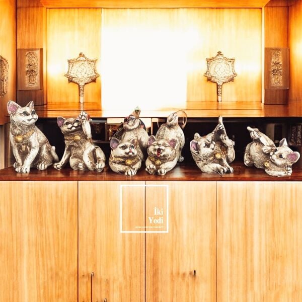 Minicat 6'lı Sevimli Kedi Biblo Seti Dekoratif Objeler Ev Dekorasyonu Hayvanseverlere Hediyelik