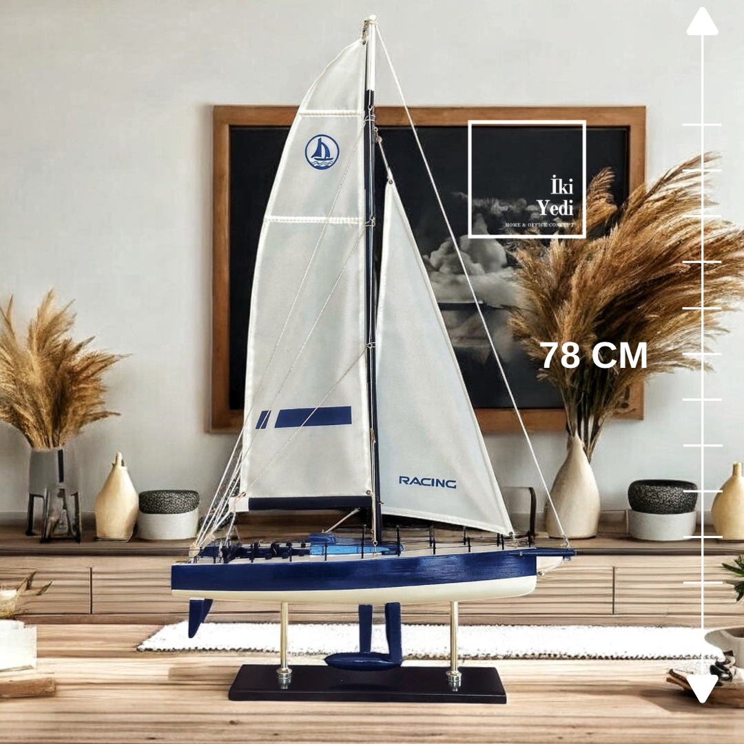 Quero Yelkenli Gemi Maketi 78 cm Büyük Boy Yarış Teknesi Dekoratif Denizcilik Objeleri Racing Boat