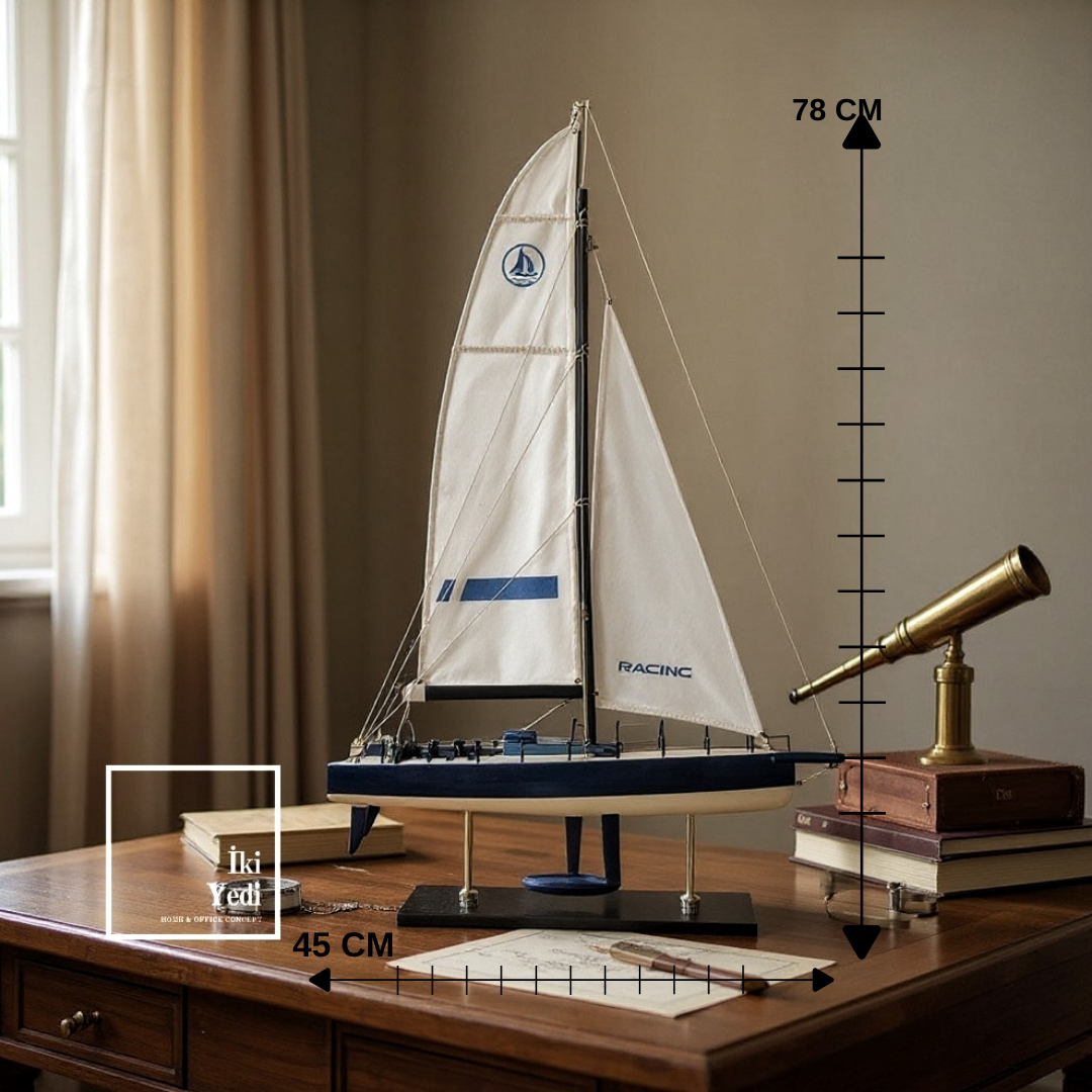 Quero Yelkenli Gemi Maketi 78 cm Büyük Boy Yarış Teknesi Dekoratif Denizcilik Objeleri Racing Boat