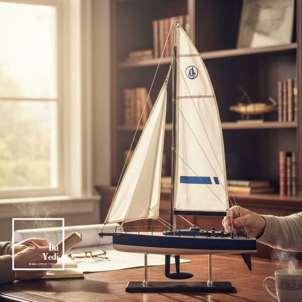 Quero Yelkenli Gemi Maketi 78 cm Büyük Boy Yarış Teknesi Dekoratif Denizcilik Objeleri Racing Boat