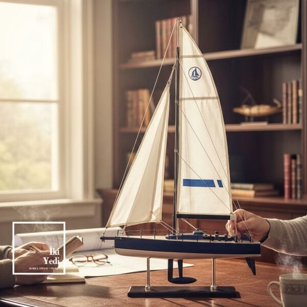 Quero Yelkenli Gemi Maketi 78 cm Büyük Boy Yarış Teknesi Dekoratif Denizcilik Objeleri Racing Boat
