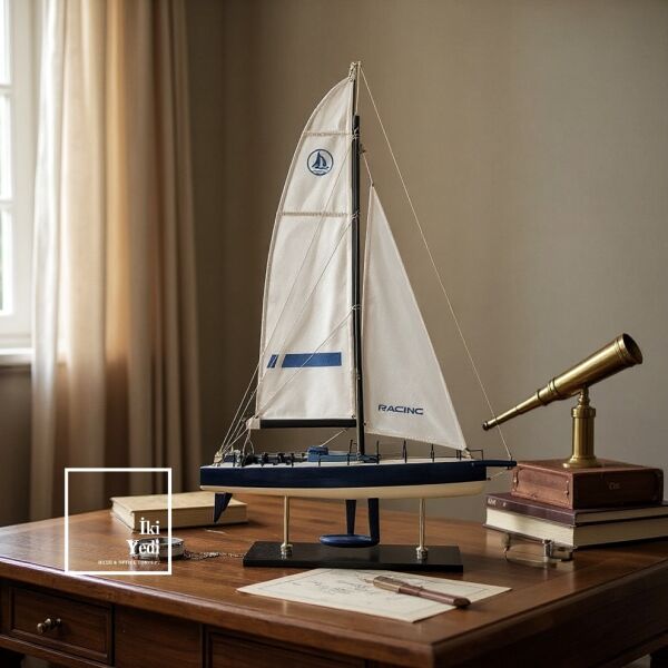 Quero Yelkenli Gemi Maketi 78 cm Büyük Boy Yarış Teknesi Dekoratif Denizcilik Objeleri Racing Boat