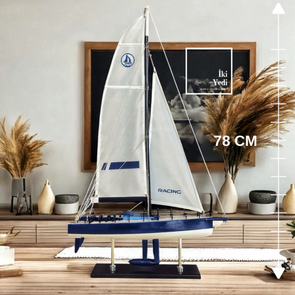 Quero Yelkenli Gemi Maketi 78 cm Büyük Boy Yarış Teknesi Dekoratif Denizcilik Objeleri Racing Boat