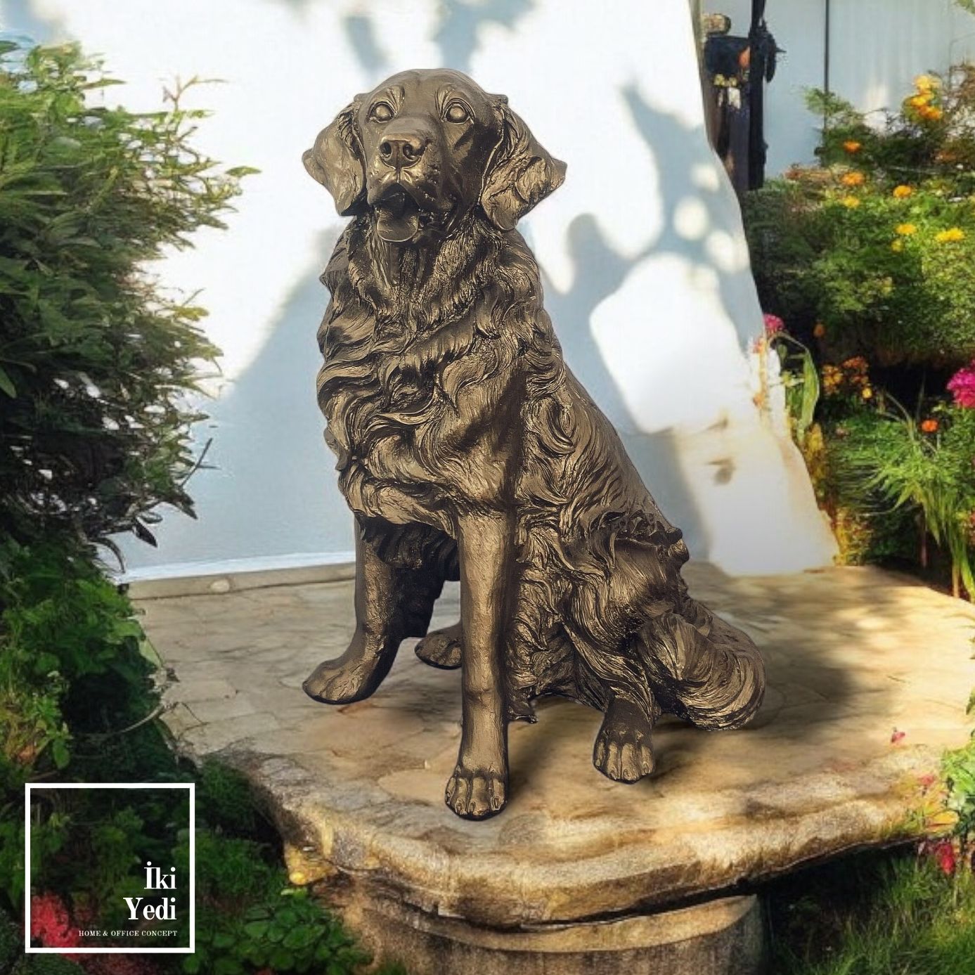 Golden Retriever 52 cm Köpek Heykeli Bahçe Dekoru Dekoratif Objeler Giriş Karşılama Unsuru Yazlık