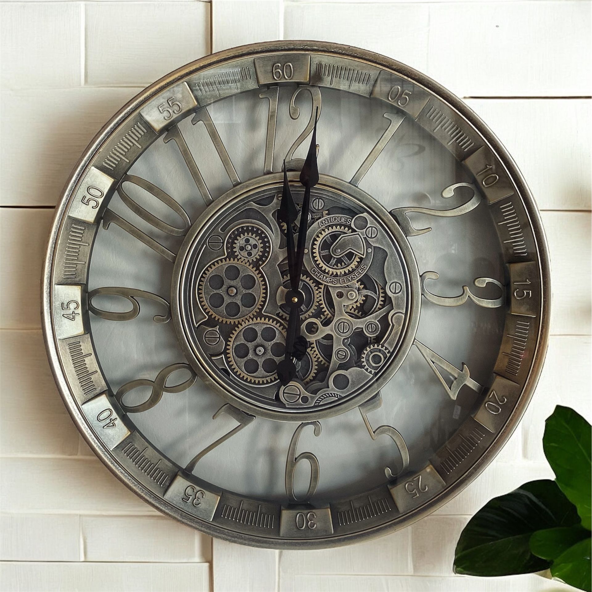 Dromes 56 cm Döner Çarklı Saat Mekanik Büyük Metal Duvar Saati Krom Eskitme Renk Duvar Dekorasyon Ürünleri Lüks Ev Ofis Hediyesi
