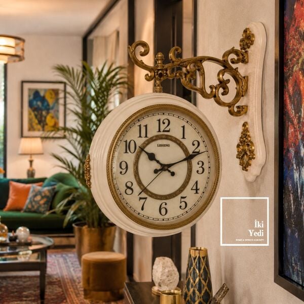 Dromesite Çift Taraflı Yan Duvar Saati Büyük İstasyon Saat Avangart Vintage Dekorasyon Lüks Hediye