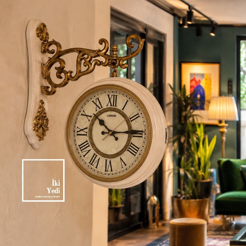 Dromesite Çift Taraflı Yan Duvar Saati Büyük İstasyon Saat Avangart Vintage Dekorasyon Lüks Hediye