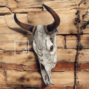 Montana Büyük Boğa Kafası Duvar Dekoru 47 cm Kızılderili İşlemeli Kafası Objesi Dekoratif Heykeller Ofis Hediyesi Otantik Amerikan Sıradışı Hediyelik Figür
