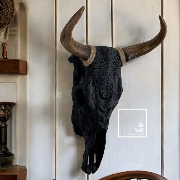Montana Siyah Boğa Kafası Duvar Dekoru Kızılderili İşleme Heykel Dekoratif Amerikan Stil Duvar Süs