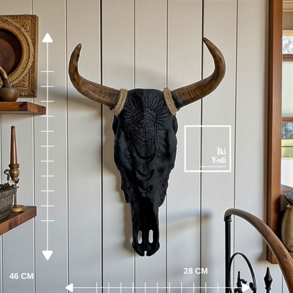Montana Siyah Boğa Kafası Duvar Dekoru Kızılderili İşleme Heykel Dekoratif Amerikan Stil Duvar Süs