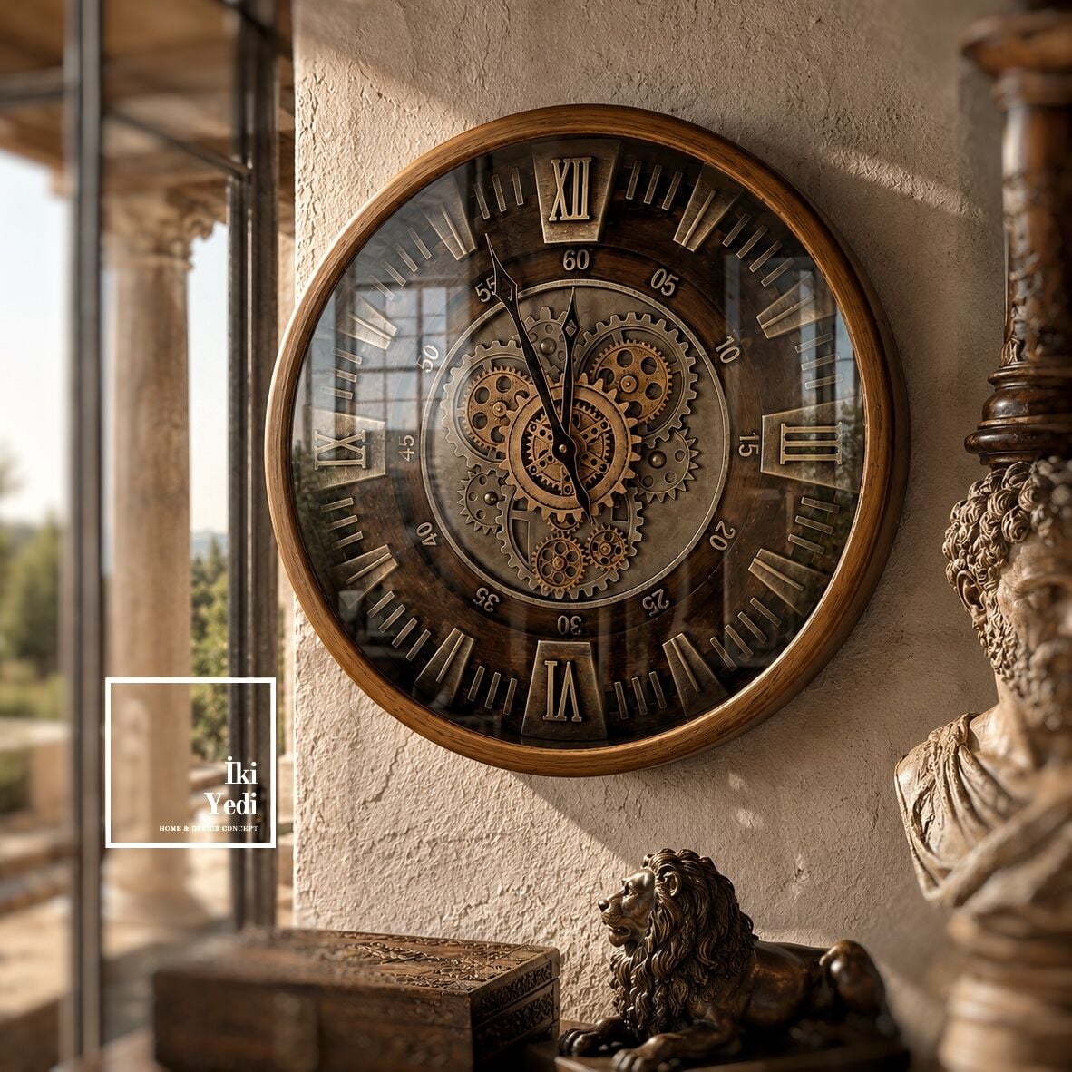 Cagliari Döner Çarklı 46 cm Endüstriyel Metal Duvar Saati Vintage Dekoratif Salon Ofis Saati Hediye