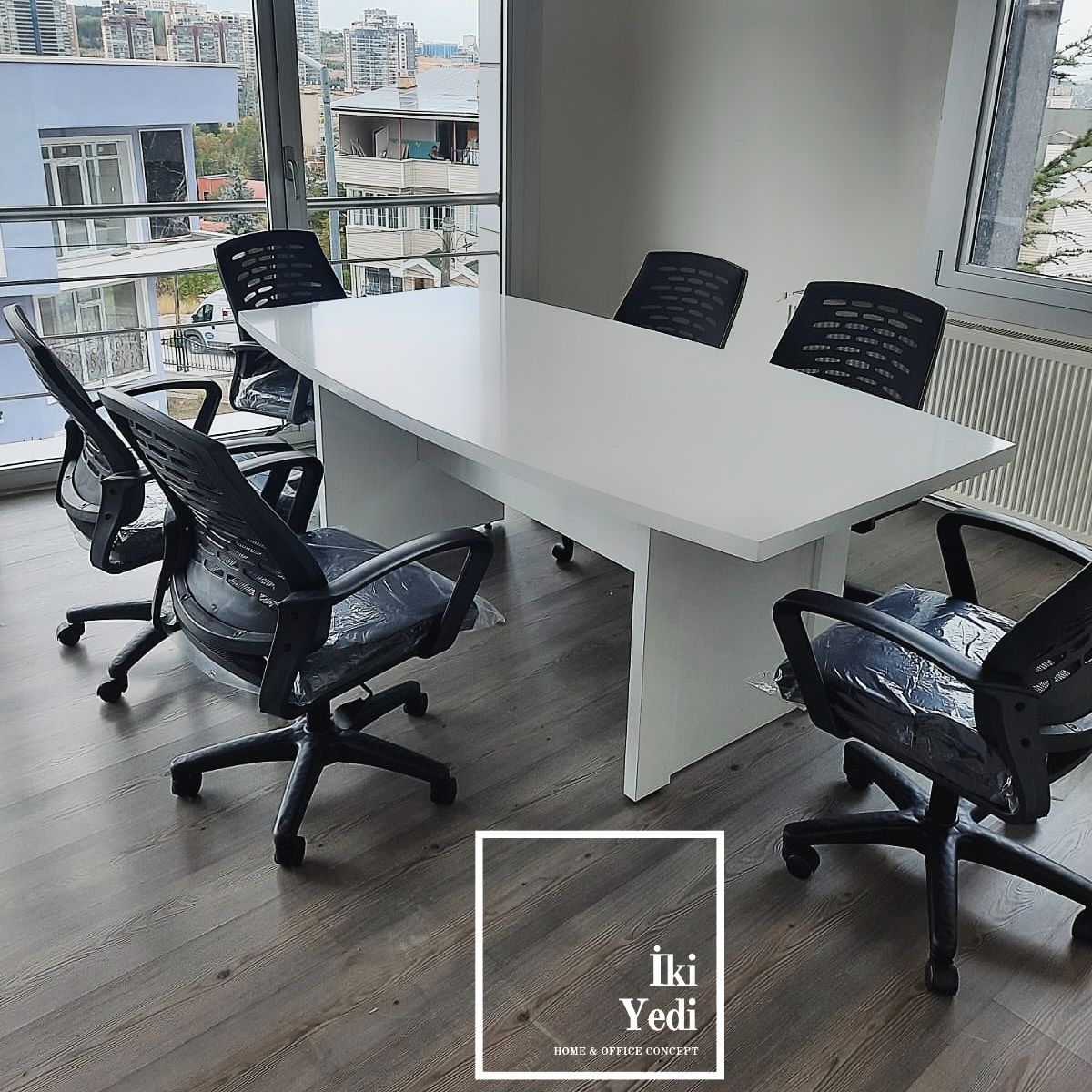 Lunmoe Toplantı Masası Takımı Beyaz Masa Fileli Personel Çalışma Sandalye Koltuğu Seti Ofis Büro Meeting Table