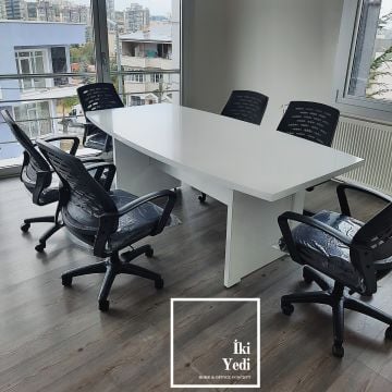 Lunmoe Toplantı Masası Takımı Beyaz Masa Fileli Personel Çalışma Sandalye Koltuğu Seti Ofis Büro Meeting Table