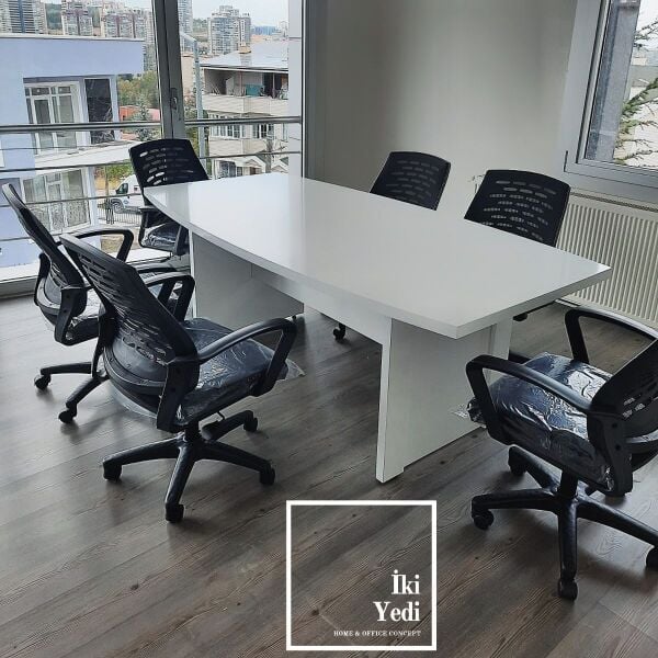 Lunmoe Toplantı Masası Takımı Beyaz Masa Fileli Personel Çalışma Sandalye Koltuğu Seti Ofis Büro Meeting Table