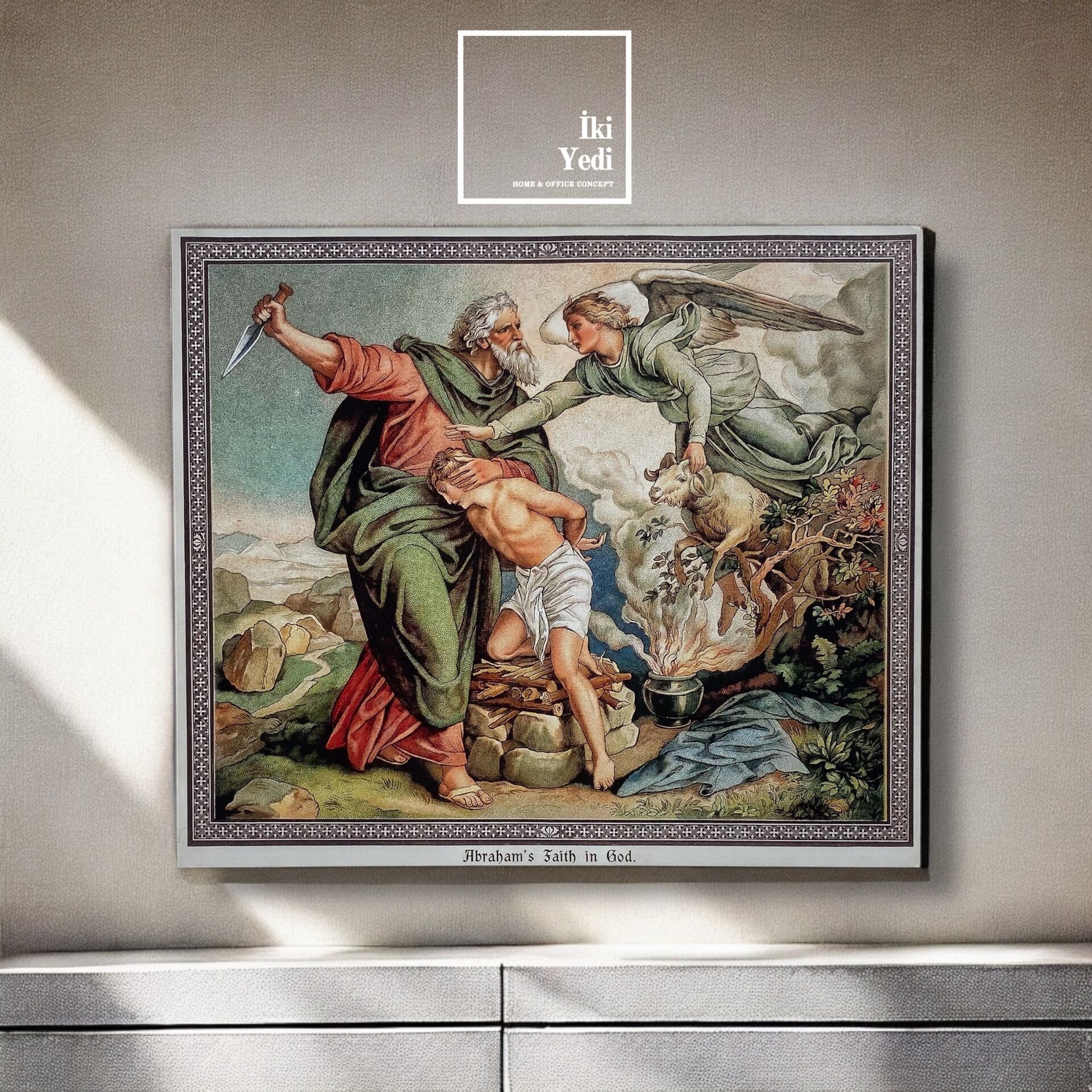 Abraham’s Faith in God Ahşap Tablo, Hz. İbrahim ve İsmail Temalı Dini Sanat Reprodüksiyonu, Klasik İncil İllüstrasyonu, Duvar Dekoru