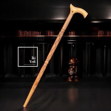 Olivier Serisi El Oyması Masif Ceviz Ahşap Baston – Antika El İşçiliği Baston Modeli 92-95 cm