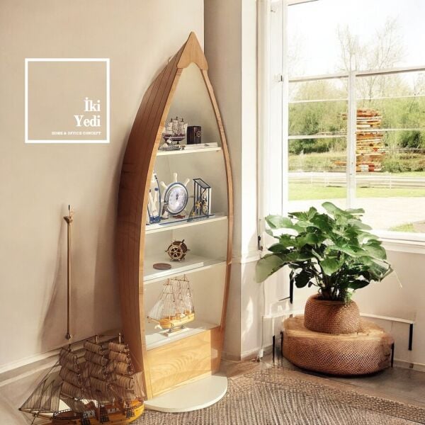 Hanoi Ahşap Gemi Kayık Tasarım Dekoratif Raf Kitaplık Çok Amaçlı Tasarım Dolap Denizcilik Dekorasyon Mobilya Teşhir Ürünü