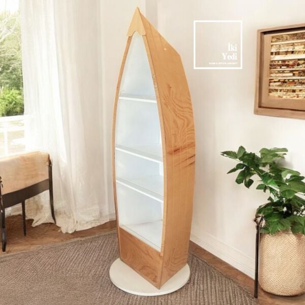 Hanoi Ahşap Gemi Kayık Tasarım Dekoratif Raf Kitaplık Çok Amaçlı Tasarım Dolap Denizcilik Dekorasyon Mobilya Teşhir Ürünü