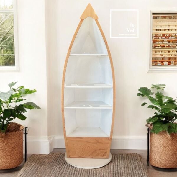 Hanoi Ahşap Gemi Kayık Tasarım Dekoratif Raf Kitaplık Çok Amaçlı Tasarım Dolap Denizcilik Dekorasyon Mobilya Teşhir Ürünü