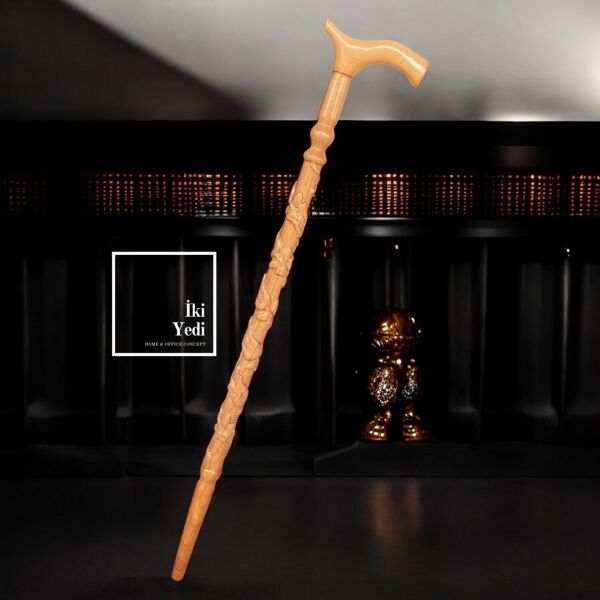 Olivier Serisi El Oyması Masif Ceviz Ahşap Baston – Antika El İşçiliği Baston Modeli 92-95 cm 77-3