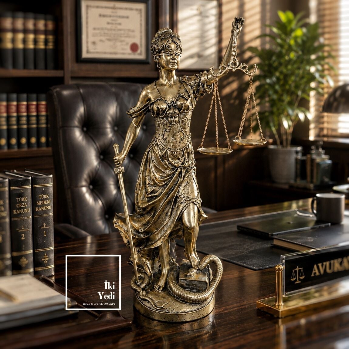 Adalet Tanrıçası Themis Heykeli, 25 x 55 cm Lady Justice Biblo, Hukuk Ofisi Dekoru Avukata Hediye