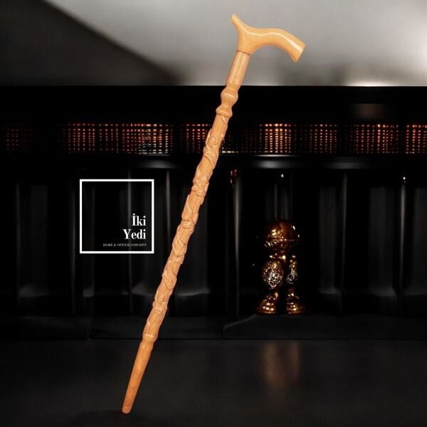 Olivier Serisi El Oyması Masif Ceviz Ahşap Baston – Antika El İşçiliği Baston Modeli 92-95 cm 77-4