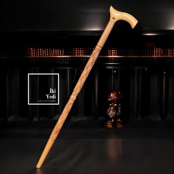 Olivier Serisi El Oyması Masif Ceviz Ahşap Baston – Antika El İşçiliği Baston Modeli 92-95 cm 77-4